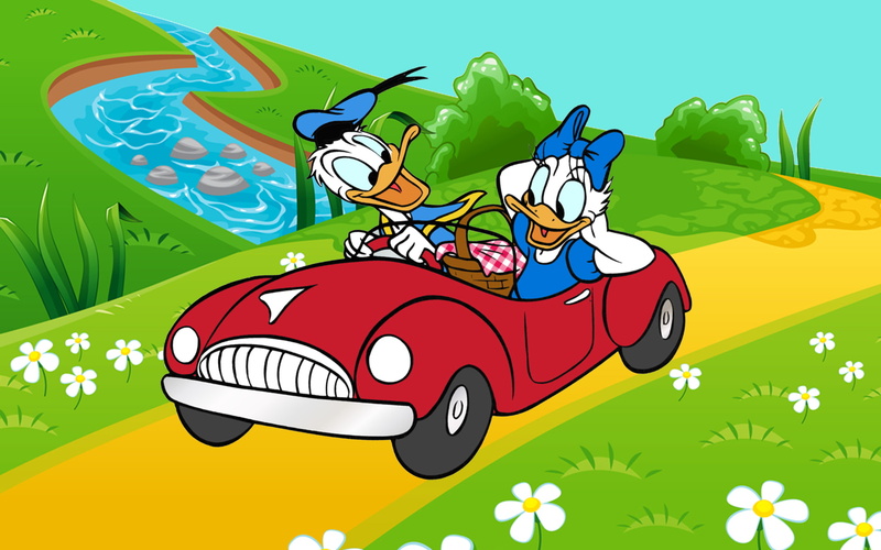 ride, 1080P, picnic, hd, walk, daisy, duck, donald, car