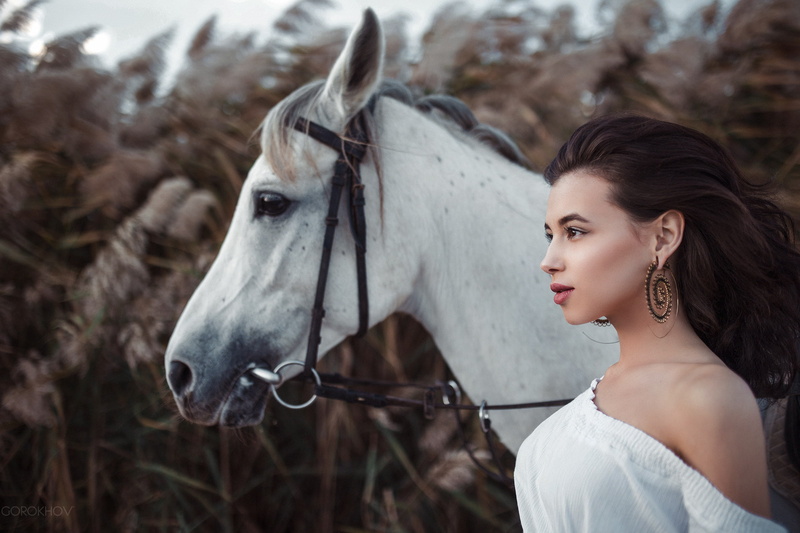 animals, 1080P, women, horse, women with horse, model, Ivan Gorokhov