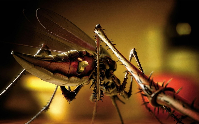 brown, 1080P, 1920x1200, white, digital art, robot, mosquito, black