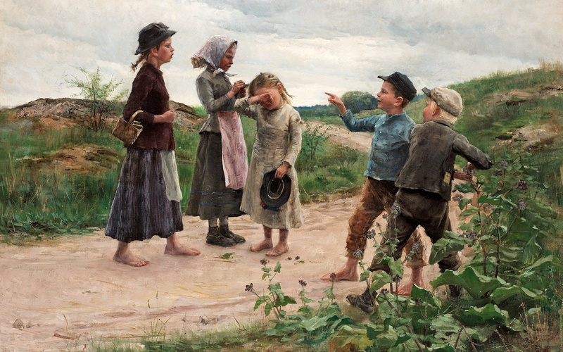 Swedish artist, Swedish painter, 2K, Fanny Brate, Fanny Ingeborg Matilda Brother, 1885, Teasers, Teasing children, Fanny Ingeborg Matilda Fry, Fanny Brother