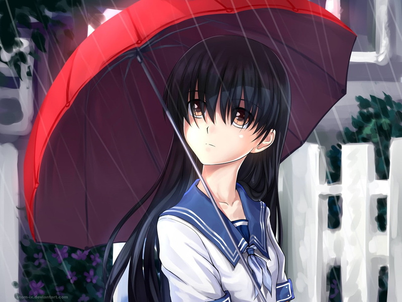 umbrella, 720P, anime girls, Ame Ochibana, rain, Denpa teki na Kanojo