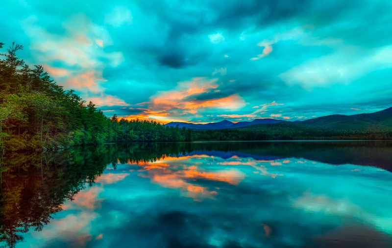 scenics - nature, reflections, evening, plant, no people, tranquil scene, waterfront, beautiful, tree, woods, 4K, tranquility, nature, hdr, reflection