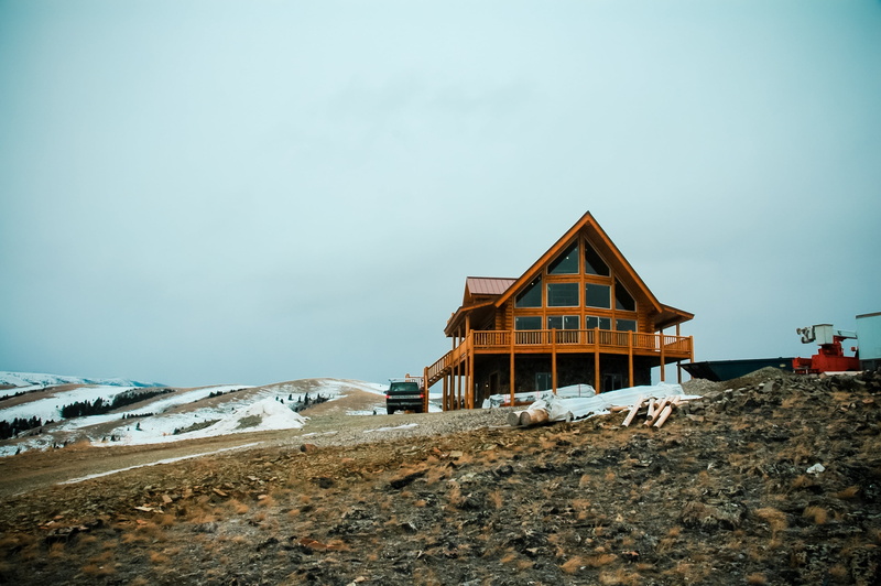 beauty in nature, home, country, snowcapped mountain, building exterior, 2K, timber, no people, cabin, day, log cabin, house, scenics - nature, hill, outdoors