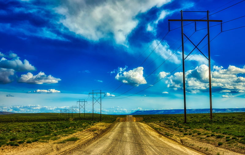 direction, alone, cloudy, no people, america, landscape, power line, cloud - sky, fields, dirt road, wyoming, cable, lonely, rural, 4K, road, hdr, outdoors