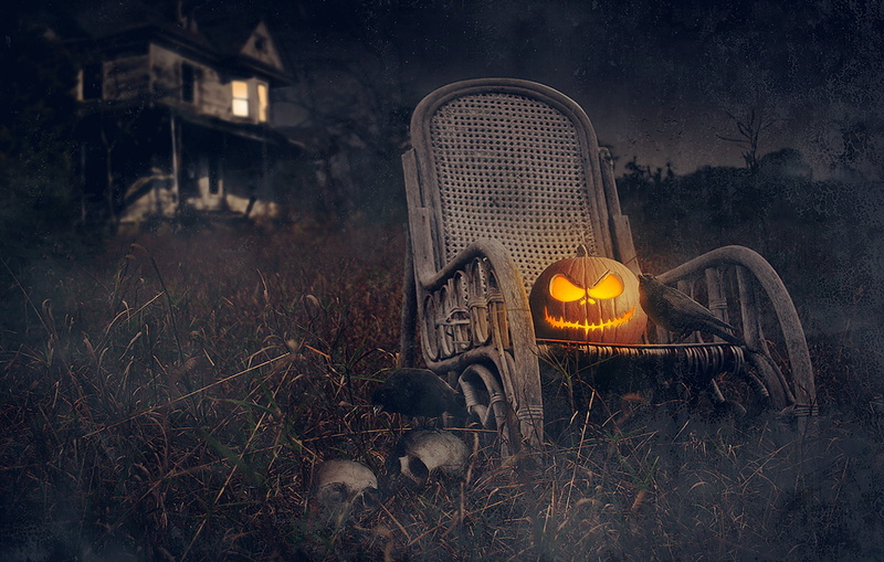 rooks, wood - Material, abandoned, plant, illuminated, nature, ghost, building exterior, Halloween, chair, house, holiday, tree, october, 1080P, dusk