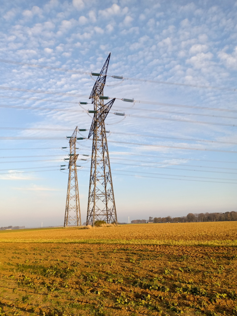 power supply, land, power line, power poles, rural scene, sky, outdoors, 4K, cloud - sky, fuel and power generation, field, cable, powerlines, global communications