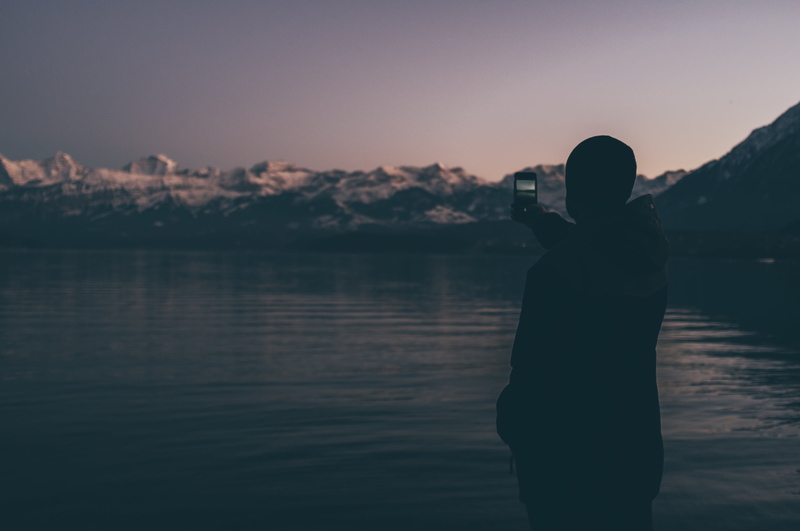 sky, beauty in nature, standing, sea, beside, silhouette, view, capture, lifestyles, guy, scenics - nature, mountain, three quarter length, near, lake