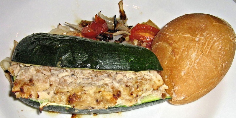 tuna stuffed zucchini, tomatoes onions, temptation, no people, vegetable, serving size, still life, healthy eating, meat, plate, wellbeing, lunch, fish