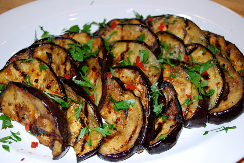herb, food, indoors, crockery, eggplant, serving size, freshness, garnish, high angle view, barbecue, meal, 4K, seafood, wellbeing, close-up, plate, vegetable