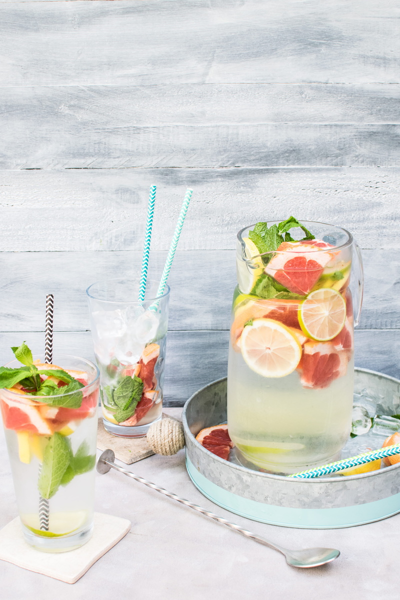 herb, sliced, citrus fruit, fruit, grapfruit, drinking, table, aqua, drinking straw, glasses, gray, water, slice, 5K, cocktail, no people, near, food and drink