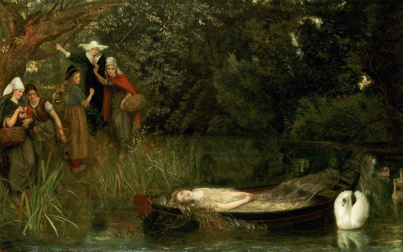 transportation, plant, water, boat, adult, nature, arthur hughes, Lady of Shallot, real people, lake, nautical vessel, outdoors, people, tree, 720P, waterfront