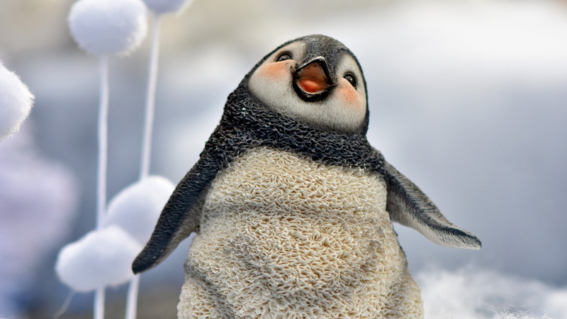 souvenir, smile, bird, light background, toy, baby, penguin, chick, 4K, figure