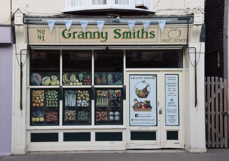 england, glass - material, creativity, vegetables, building exterior, no people, built structure, margate, store, retail, fruit shop, architecture, text
