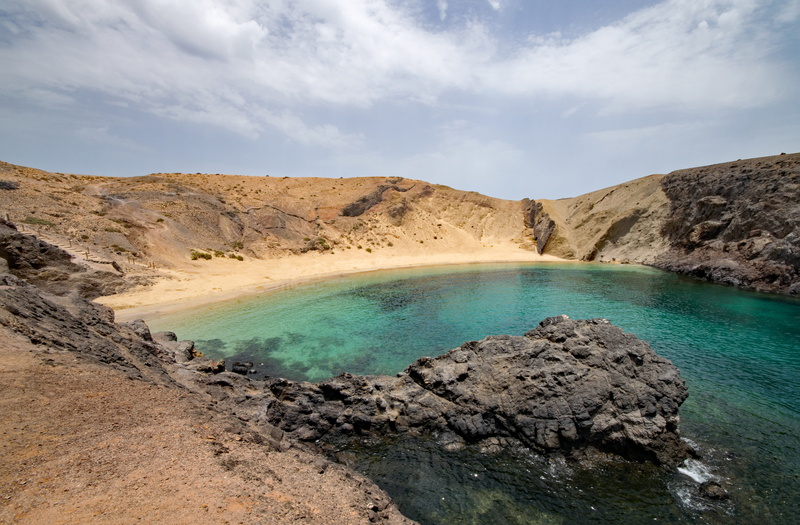 sky, geology, solid, coast, playa del papagayo, day, sea, Papagayo, crystal clear, turquoise colored, spain, landscape, scenics, rock, Lanzarote, sand beach
