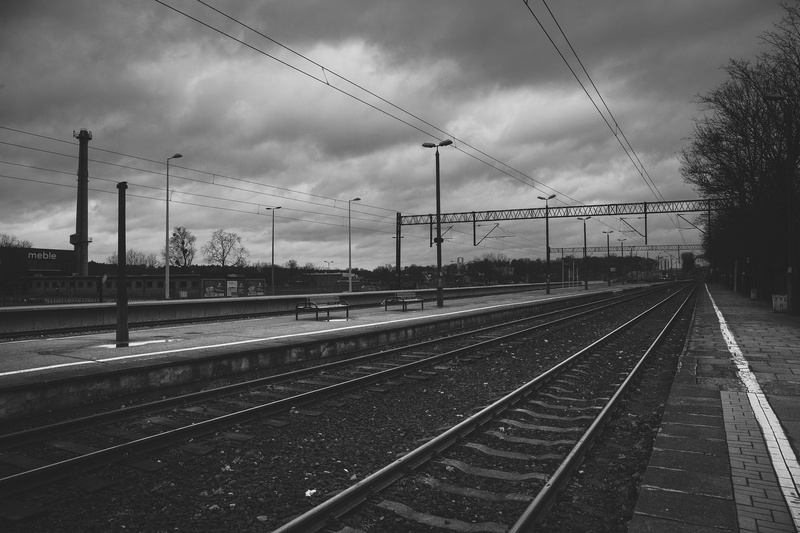 no people, nature, diminishing perspective, station, day, power supply, track, architecture, mode of transportation, vanishing point, black, rails, railway