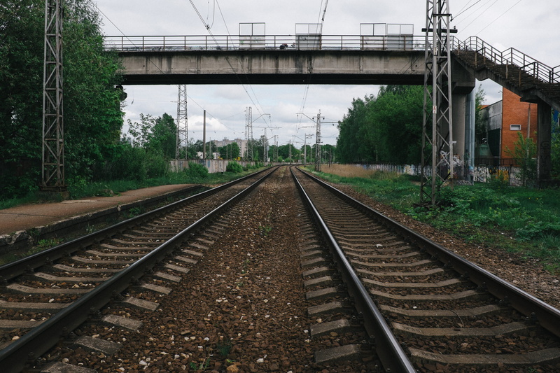 tree, mode of transportation, train, rail transportation, transportation, no people, sky, 4K, built structure, gravel, direction, connection, industrial