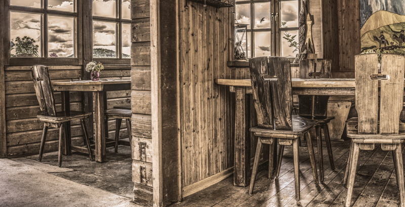 architecture, Restaurant, bavaria, wood - material, empty, history, 5K, vintage, dining tables, wood, background, customs, chairs, furniture, no people