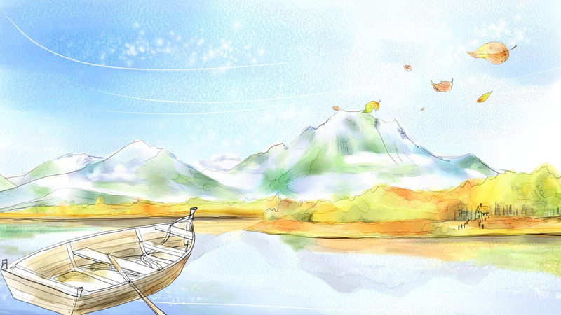 firefox persona, autumn, mountains, fall, 3d and abstract, row boat, lake, 1080P, leaves, trees