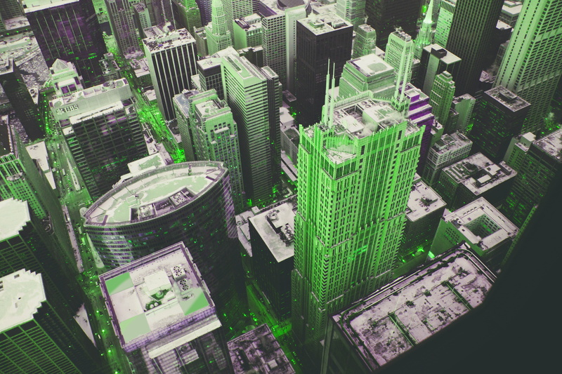 building, photo, trend color 2017, glass, travel, no people, office building exterior, green, city, wealth, tower, greenery, 5K, day, green color, corporate business