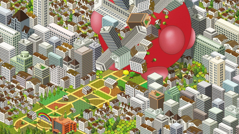 katamari damacy, illustration, white, gray, 1080P, games, rise, katamari, high, building, damacy, 1920x1080