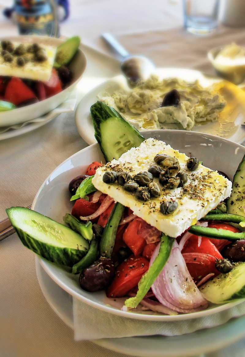 serving size, focus on foreground, eat, still life, lettuce, plate, Greek Salad, eating utensil, tomato, dinner, selective Focus, crockery, food, meal