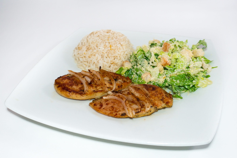healthy eating, food and drink, meat, barbecue, caesar salad, 4K, cut out, tasty, freshness, venezuelan food, indoors, close-up, white meat, rice - food staple