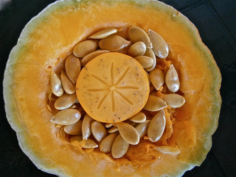 close-up, table, indoors, wellbeing, orange color, freshness, cross section, still life, passion fruit, vegetable, sweet food, food, high angle view, pumpkin