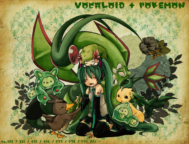 hatsune, flygon, crossover, vocaloid, leek, miku, 720P, pokemon