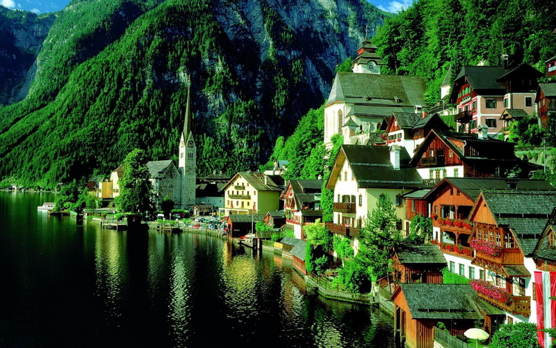 nature, village, beauty, lush, photography, trees, water, mountains, 2K, natural, reflection, green