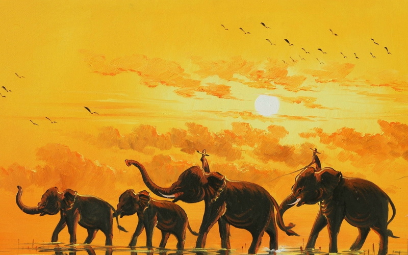 artistic, cute elephant, elephant, 1920x1200, art, baby elephant, paintings, 1080P