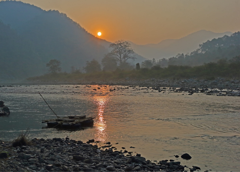 india, sunrise, vanghat lodge, non-urban scene, beauty in nature, tree, land, mountain, nature, 1080P, mountains, river, wilderness, scenics - nature