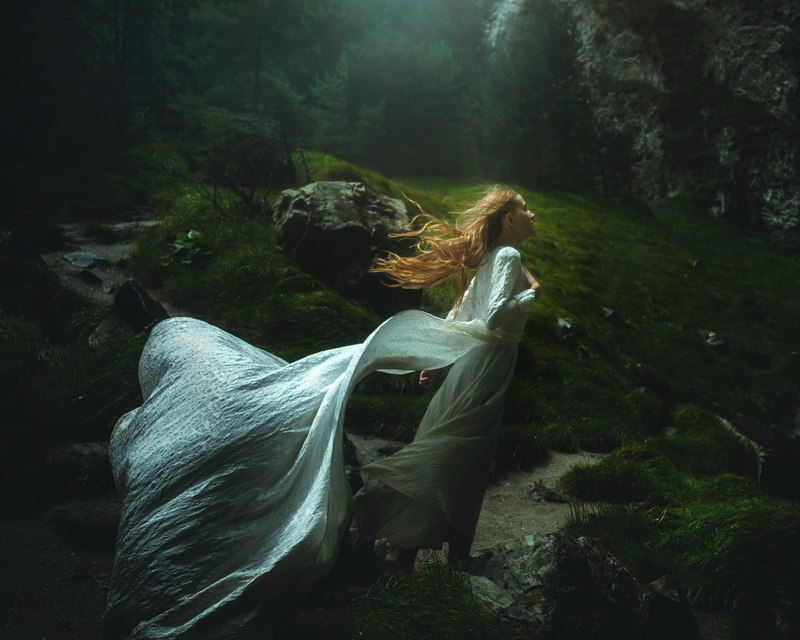 TJ Drysdale, Windswept, dress, girl, forest, 1080P