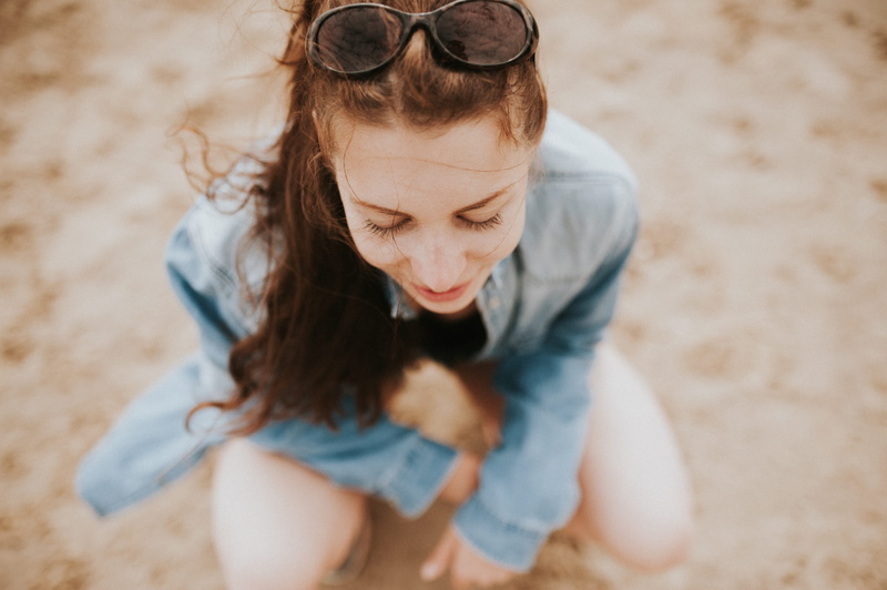 outdoors, clothing, brown hair, windswept, blue, crouch, smile, females, fashion, shirt, black, woman smiling, high angle view, child, young woman, laughter