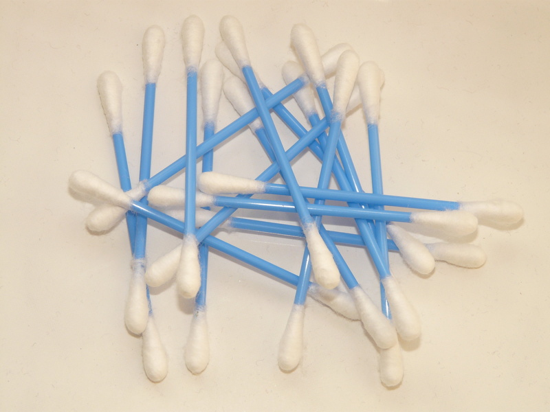 still life, in a row, high angle view, cotton swabs, order, swabs, simplicity, body care, colored background, white, directly above, cleanliness, studio shot