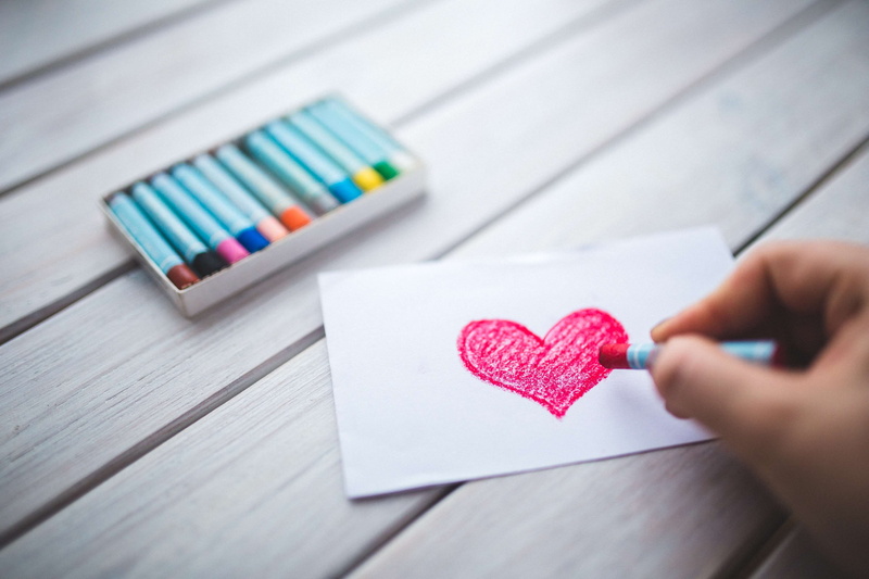 emotion, color, selective focus, human hand, art materials, 4K, hand, multi colored, heart shape, indoors, valentines day - holiday, heart, one person