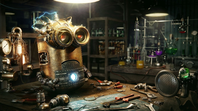 Steampunk, Robot, Minions, Movie, 1080P