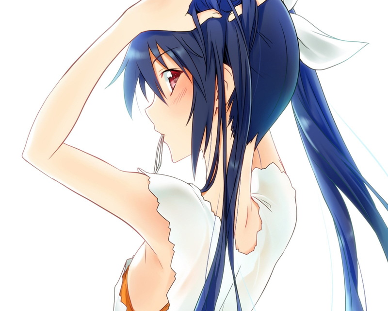 young women, Tsube Aika, blue, 720P, white background, clothing, lifestyles, anime, wind, beautiful woman, nature, Ore Twintail ni Narimasu, one person