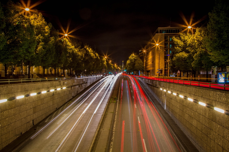 mode of transportation, street light, time, highway, autos, architecture, time lapse, speed, illuminated, sign, city, light tracks, direction, motion, tree