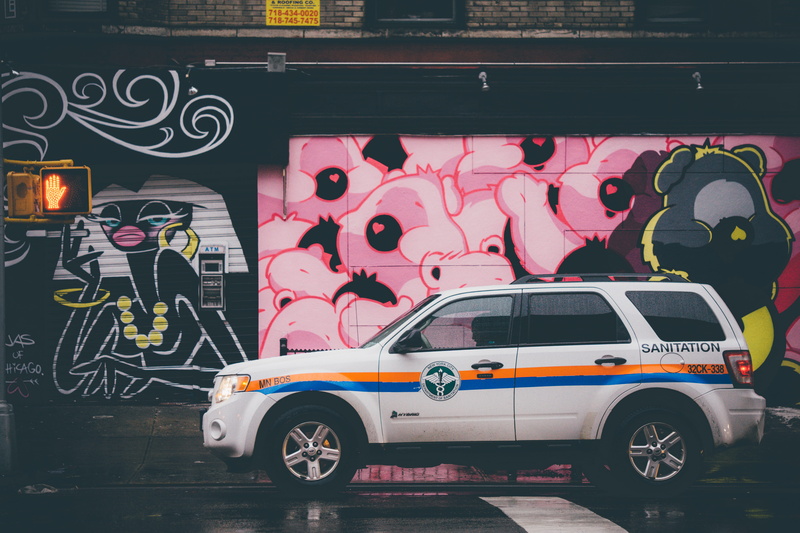 day, wall, truck, street, graffiti, transportation, near, land vehicle, white, vehicle, suv, mode of transportation, art and craft, 5K, mural, human representation