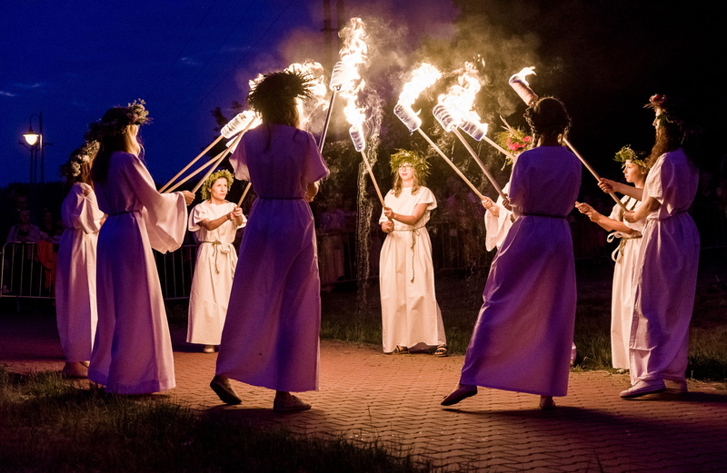 clothing, the ceremony, the night of kupala, light, positive emotion, love, real people, poland, full length, event, men, crowd, torches, adult, wedding