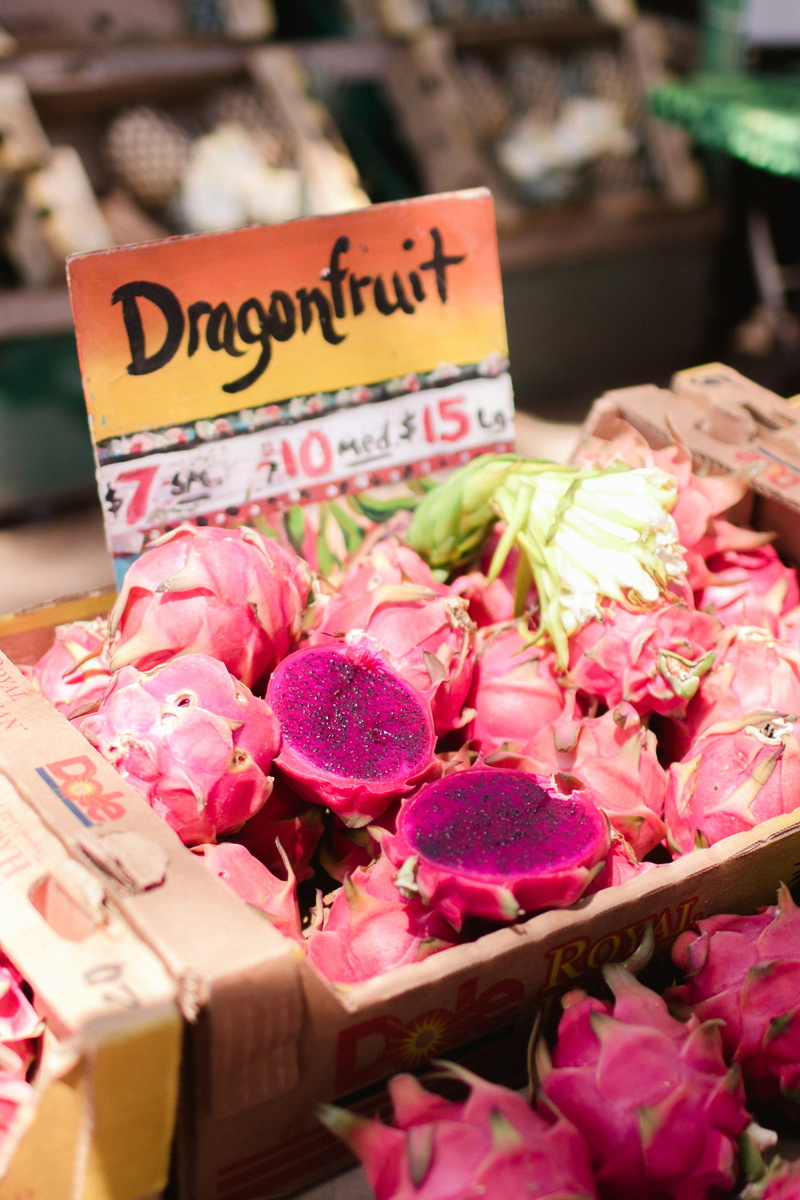 fruit, stall, business, dragonfruits, abundance, dragon, basket, day, market, variation, pink color, healthy eating, food, market stall, text, display