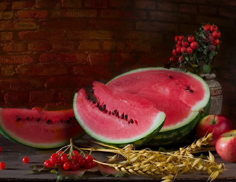 freshness, plant, pink color, vitamin, table, still life, summer, melon, refreshment, agriculture, pomegranate, dessert, raw Food, slice, sliced, fruit