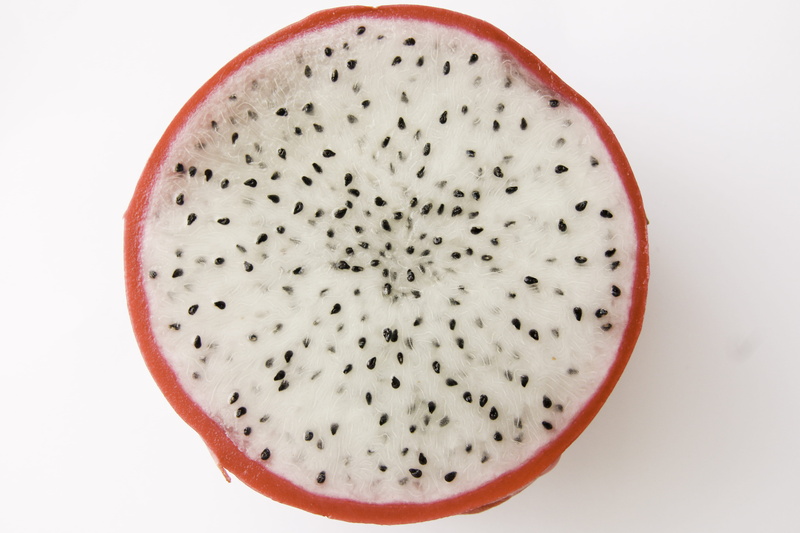 seed, studio shot, cross section, seeds, food and drink, snack, healthy eating, pitaya, freshness, dragon fruit, close-up, directly above, wellbeing, white background