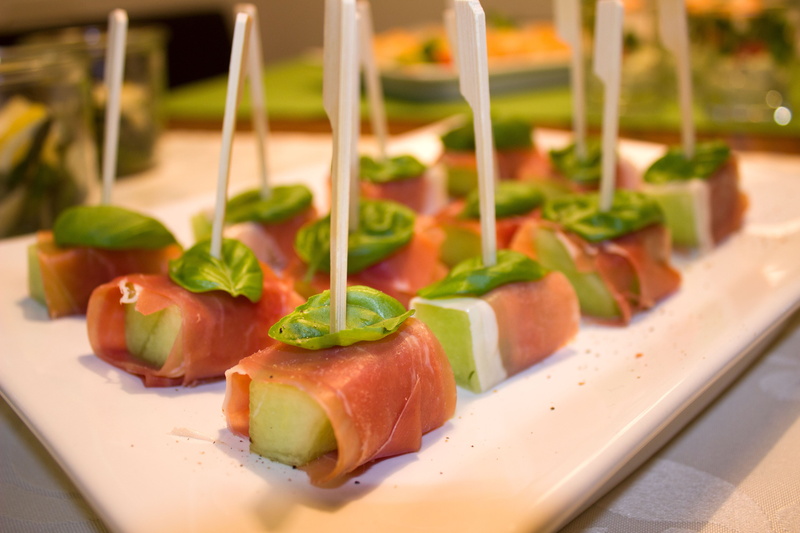 snack, meat, chunks, delicious, party, appetizing, arugula, still life, selective focus, cantaloupe, frisch, pile, meal, buffet, indoors, food and drink