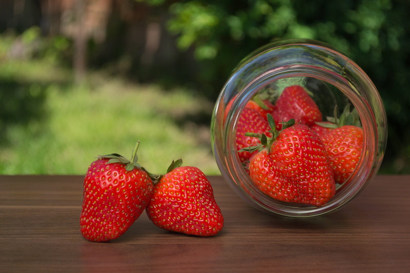 wood - material, healthy eating, wellbeing, glass - material, strawberries, 4K, garden, food and drink, indoors, glass, day, close-up, table, berry fruit