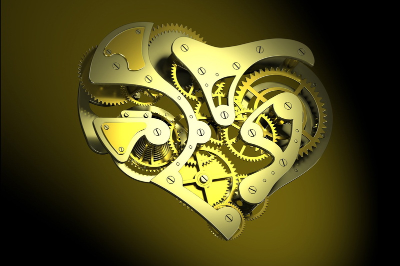 Abstract, equipment, close-up, Heart, instrument of time, 1080P, indoors, colored, gear, Artistic, accuracy, Digital Art, time, clock, technology, complexity