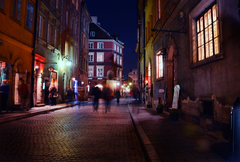 night, 5K, sidewalk, illuminated, strolling, building, nightlife, city, incidental people, lighting equipment, direction, city life, alley, people, long-exposure