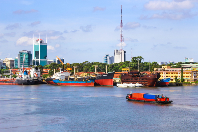 city, sky, building exterior, architecture, waterfront, 5K, environment, tower, bason, vietnam, nautical vessel, no people, ship, transportation, vietnamese