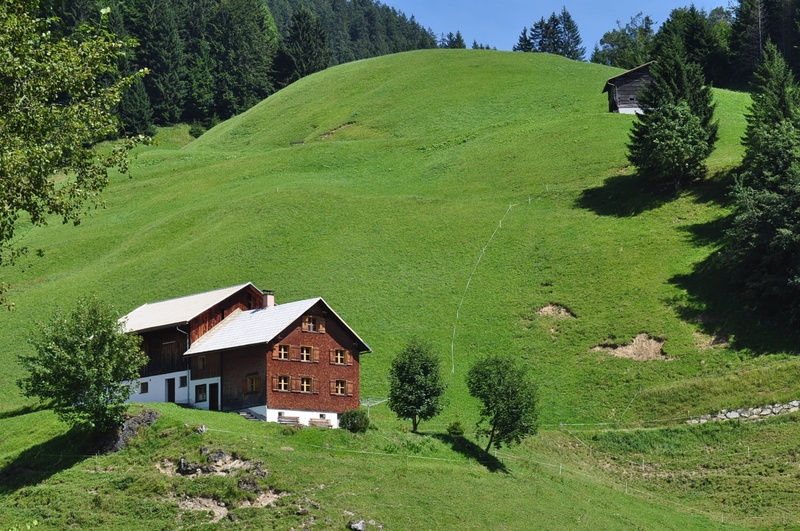 sunlight, Berghaus, built structure, nature, 1080P, Mountains, Home, architecture, field, hut, austria, cottage, plant, grass, tree, house, beauty in nature