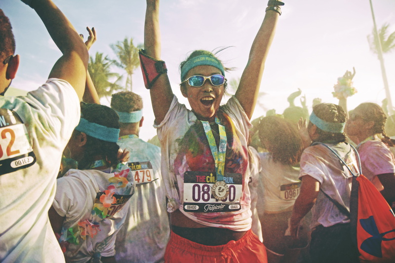 event, people, sentosa, celebration, mask - disguise, human arm, arts culture and entertainment, waist up, day, festival, arms raised, 2017, color run